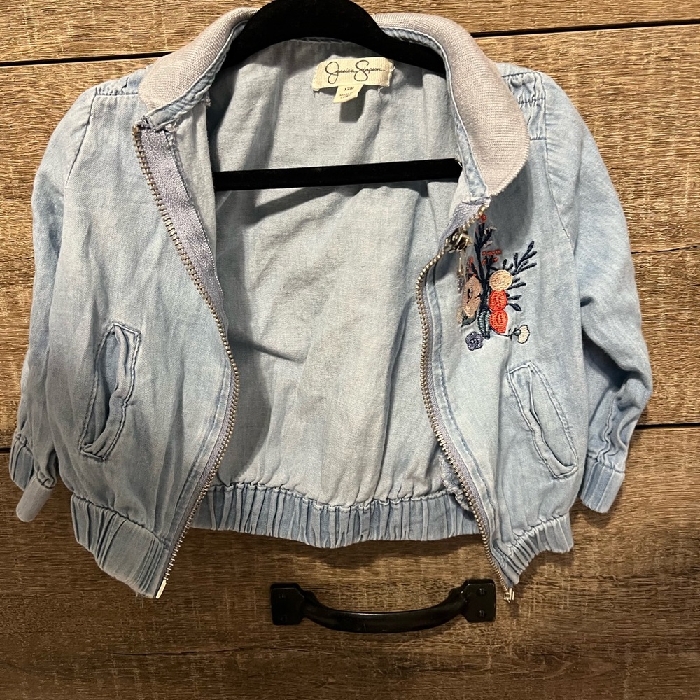 Light Blue Kids Jacket with Floral Embroidery